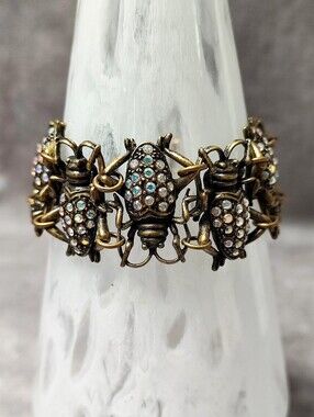 Cockroach Cricket Swarovski Aurora Borealis Clear Crystal Halloween Bracelet NEW